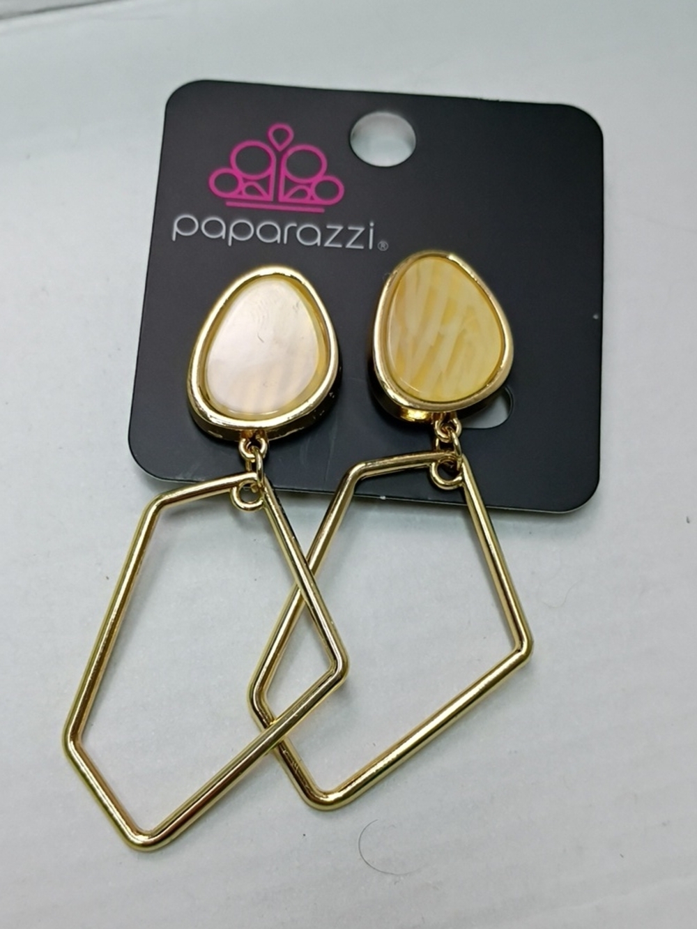 paparazzi Gold Drop Earrings with Cream Cabochons
